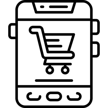 İnternetten alışveriş ikonu, taslak tarzı. Alışveriş Uygulaması