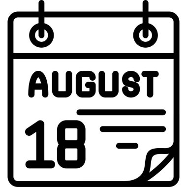 18 Ağustos takvim simgesi, vektör illüstrasyonu              