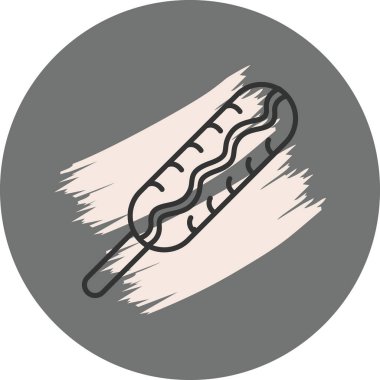 Çemberin merkezindeki çubukta yiyecek uygulamaları için uygun bir mısırlı sosis çizimi..