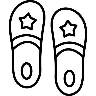 Uygulamalar veya web sayfaları için uygun yıldızlı basit terlikler çizimi, kapalı alanda rahatlık için doğrusal ayakkabı tasarımı içerir.