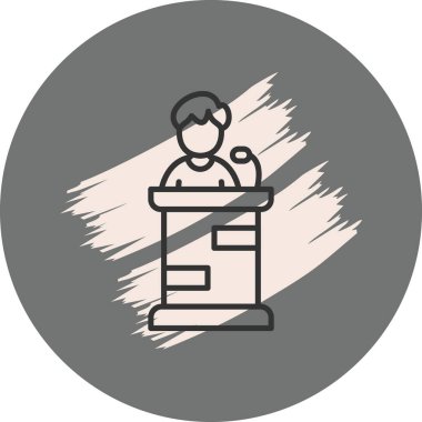 Podyumda mikrofonla konuşan kişi