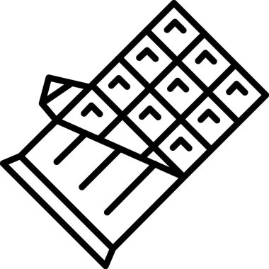 Bireysel kareleri gösteren kısmen açılmış çikolata çubuğunun basit çizgi simgesi.