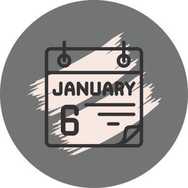 6 January Icon On Round Grey Background