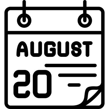 20 Ağustos takvim simgesi, vektör illüstrasyonu              
