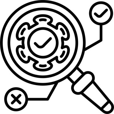 Virüsü kontrol işaretleriyle inceleyen büyüteç