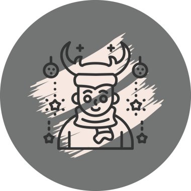 Eşarp ve boynuz takan çizgi film karakteri.