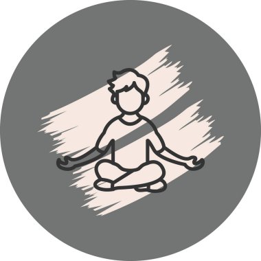 Minimalist çizim, açık gri bir çember içinde çapraz bacaklı meditasyon pozisyonunda oturan bir erkek figürü gösteriyor..