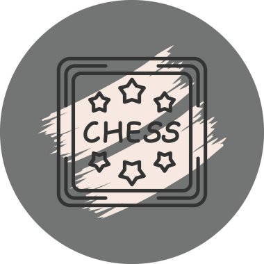 Minimalist çizgi simgesi, bir kare sınır içinde altı yıldızla çevrili satranç kelimesine sahiptir..