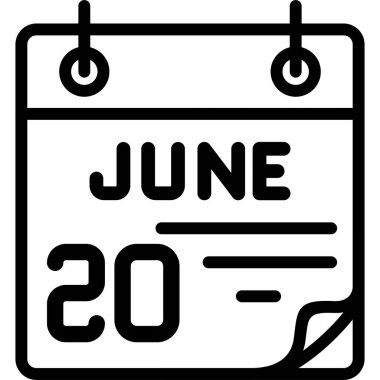 20 Haziran takvim simgesi, vektör illüstrasyonu                    