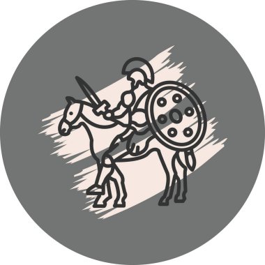 Ata binen at, kalkan ve kılıç tutuyor.