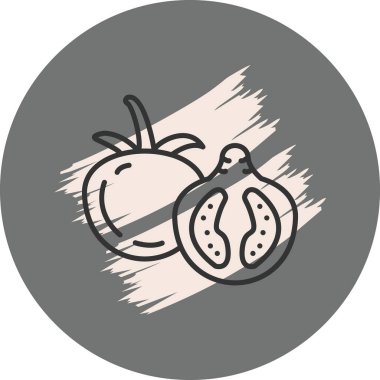 Beyaz arkaplanda gri bir çember şeklinde domates simgesi