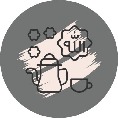 Etrafta yıldızlar olan çaydanlık ve fincanın çizimi.