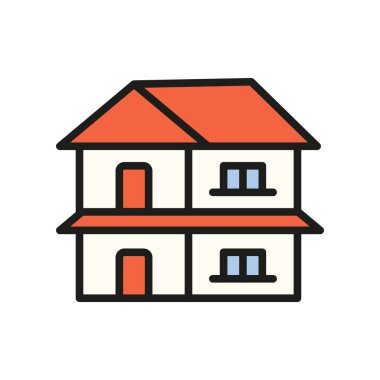 İki katlı ev ikonu vektör tasarım şablonları basit ve modern konsept grafik