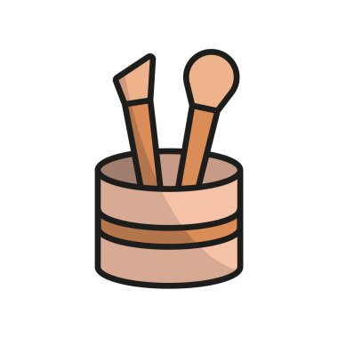 Makyaj fırçası seti makyaj ikonu vektör temel tasarım basit ve modern konsept grafik