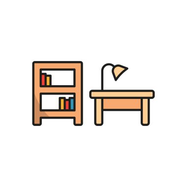 Masa ve kitap kendini belirleyen simge vektör temel tasarım basit ve modern konsept grafik