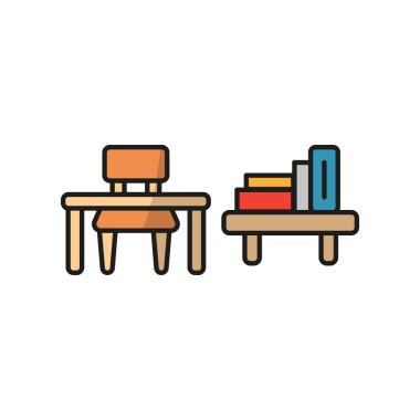 Masa ve kitap kendini belirleyen simge vektör temel tasarım basit ve modern konsept grafik