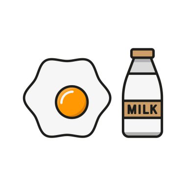 Süt ve yumurta yemek ikonu vektörü temel tasarım basit ve modern konsept grafik