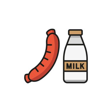 Süt ve sosis yiyecek ikonu vektör temel tasarım basit ve modern konsept grafik