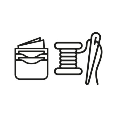 İğne ipliği ve cüzdan seti terzi ve moda ikonu vektörü vektör temel tasarım basit ve modern konsept grafik