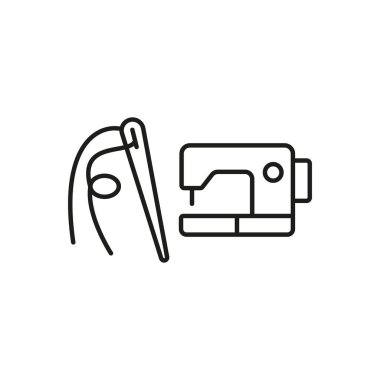 Dikiş makinesi ve iğne ve iplik seti terzi ve moda ikonu vektörü vektör temel tasarım basit ve modern konsept grafik