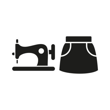 Dikiş makinesi ve etek seti terzi ve moda ikonu vektör temel tasarım basit ve modern konsept grafik