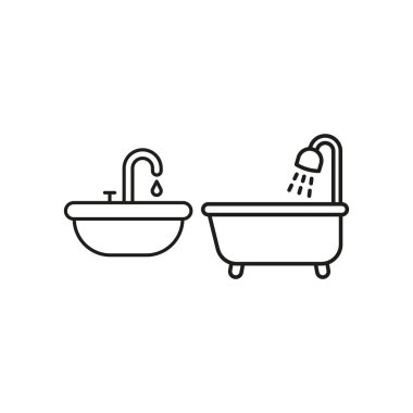 Lavabo ve küvet ikon vektörü temel tasarım basit ve modern konsept grafiği