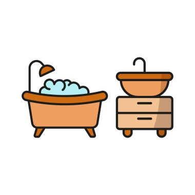 Lavabo seti ve küvet seti ikon vektörü temel tasarım basit ve modern konsept grafik