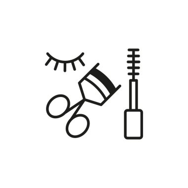 Maskara ve kirpik bigudi güzellik salonu ikonu vektörü temel tasarım basit ve modern konsept grafik