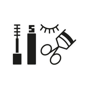 Maskara ve kirpik bigudi güzellik salonu ikonu vektörü temel tasarım basit ve modern konsept grafik