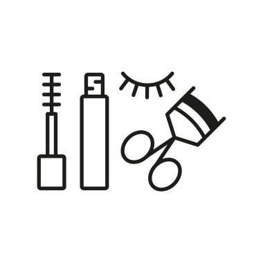 Maskara ve kirpik bigudi güzellik salonu ikonu vektörü temel tasarım basit ve modern konsept grafik