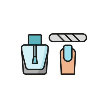 Tırnak cilası şişesi ve tırnak törpüsü güzellik salonu ikonu vektörü temel tasarım basit ve modern konsept grafik