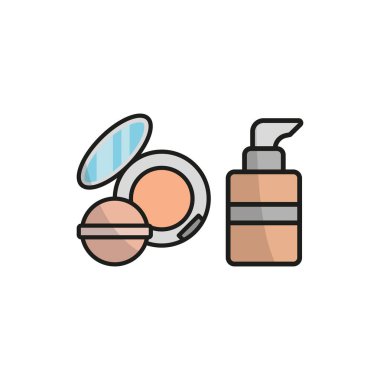 Pudra pudrası ve fondöten şişesi güzellik salonu ikonu vektörü vektörü temel tasarım basit ve modern konsept grafiğini ayarladı
