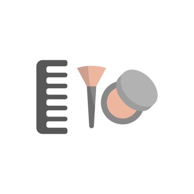 Pudra pudrası ve saç fırçası güzellik salonu ikonu vektörü temel tasarım basit ve modern konsept grafik