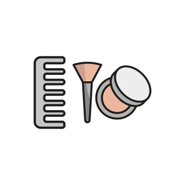 Pudra pudrası ve saç fırçası güzellik salonu ikonu vektörü temel tasarım basit ve modern konsept grafik