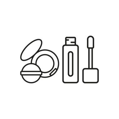 Pudra pudrası ve ruj güzellik salonu ikonu vektörü temel tasarım basit ve modern konsept grafik