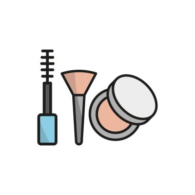 Pudra pudrası ve rimel güzellik salonu ikonu vektörü temel tasarım basit ve modern konsept grafiğini ayarlar