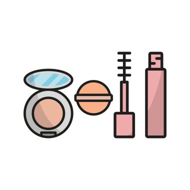 Pudra pudrası ve rimel güzellik salonu ikonu vektörü temel tasarım basit ve modern konsept grafiğini ayarlar