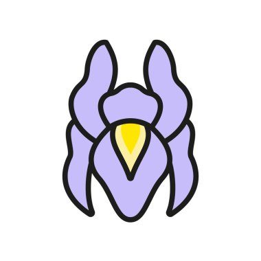 İris çiçeği ikonu, karmaşık taç yaprakları, pürüzsüz çizgiler ve canlı renkler içeren, doğa temalı tasarımlar, markalaşma veya dekoratif projelerde kullanmak için mükemmel tasarlanmış güzel bir vektör grafiği.