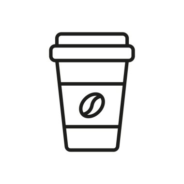Kahve fincanı içecek ikonu, güvenli ve minimalist detaylara sahip bir paket servis bardağı içeren gösterişli ve modern bir vektör illüstrasyonu, kafe marası, menü tasarımları veya kahve ile ilgili projeler için mükemmel.