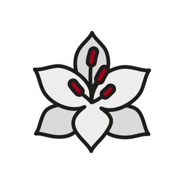 Lily çiçek ikonu, hem dijital hem de yazılı medyada güzelliği ve sofistikeliği temsil etmek için mükemmel, temiz ve çok yönlü bir stile sahiptir.