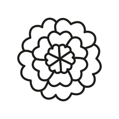 Marigold çiçek ikonu canlı ve neşeli bir tasarıma sahiptir, bahçe temalı projeler, festival markalaşması veya çiçek desenleri için mükemmeldir.