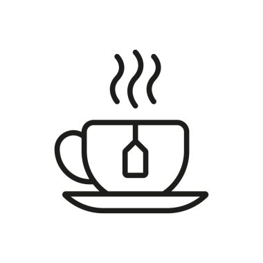 Çay fincanı içecek ikonu sıcak ve rahat bir tasarıma sahiptir, çay dükkanı markalaşması, menüler veya rahatlama temalı projeler için mükemmeldir.