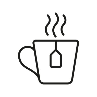 Çay fincanı içecek ikonu sıcak ve rahat bir tasarıma sahiptir, çay dükkanı markalaşması, menüler veya rahatlama temalı projeler için mükemmeldir.