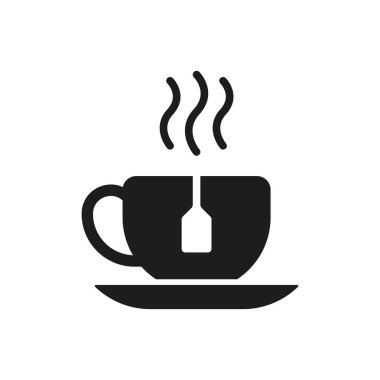Çay fincanı içecek ikonu sıcak ve rahat bir tasarıma sahiptir, çay dükkanı markalaşması, menüler veya rahatlama temalı projeler için mükemmeldir.