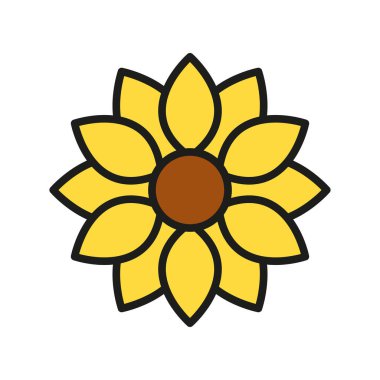 Ayçiçeği ikonu canlı ve canlı bir görünüm sergiler, pozitifliği, enerjiyi ve botanik çizimleri temsil etmek için idealdir