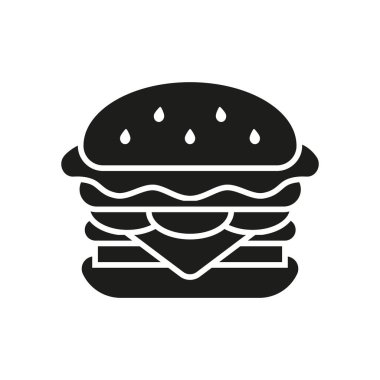 Hamburger ikonu canlı renkler ve neşeli titreşimlerle dolu neşeli bir çizgi film tarzıyla çizilmiş, çocuk dostu içerik, gündelik oyunlar ve eğlenceli markalaşma projeleri için uygun hale getiriyor.