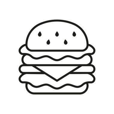 Hamburger ikonu canlı renkler ve neşeli titreşimlerle dolu neşeli bir çizgi film tarzıyla çizilmiş, çocuk dostu içerik, gündelik oyunlar ve eğlenceli markalaşma projeleri için uygun hale getiriyor.