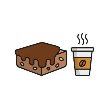 Kahve bardağı içeceği ve brovniler sıcak ve lezzetli tasarımı olan yemek ikonları, kafeyi, tatlıyı veya konforlu yemek temalı projeleri geliştirmek için mükemmel.