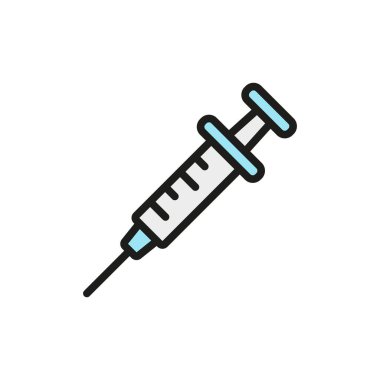 Temiz ve kesin çizgilerle dizayn edilmiş şırınga ikonu, tıbbi sunumlar, aşı kampanyaları veya ilaç markaları için ideal