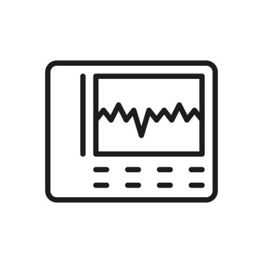 Modern ve basit bir estetik ile tasarlanmış ECG makine simgesi, kardiyoloji uygulamaları, tıbbi bilgi grafikleri ve sağlık markalaşması için mükemmel..